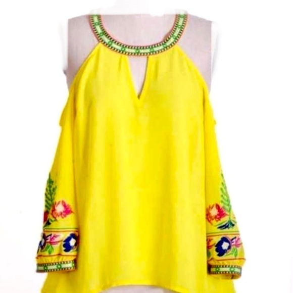 LULUMARI Peek A Boo Blouse w/ Embroidery Sz S - Picture 1 of 9